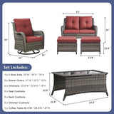 Rilyson Wicker Patio Furniture Set - 6 Piece Rattan Outdoor Sectional Conversation Sets with 2 Swivel Rocking Chairs - Photo 2