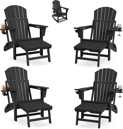 GarveeLife Adirondack Outdoor Rocking Chairs for Porch, Folding Adirondack Rocker Chair With Two Cup Holders, HDPE All Weather Outdoor Adirondacks Rocking Chair