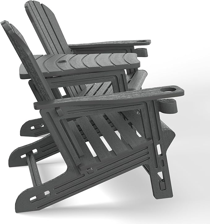 WestinTrends Azura Outdoor HDPE Adirondack Chairs with Connecting Table Tray (Set of 2), Gray