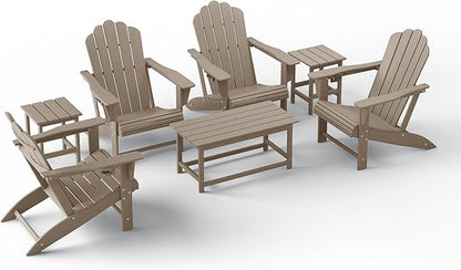 Costaelm Lakeview 7-Piece HDPE Outdoor Patio Furniture Adirondack Conversation Set, Weathered Wood
