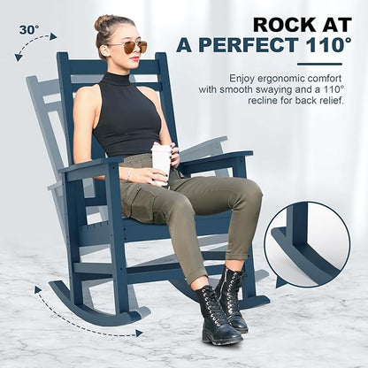 Outdoor HDPE Rocking Chairs, HDPE Oversized Patio Rocking Chairs, All Weather Resistant Porch Rocker, Heavy Duty Front Plastic Rockers for Outside