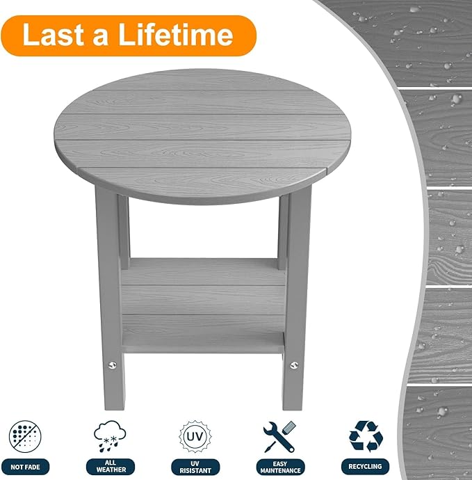 MXIMU Round Outdoor Side Table Adirondack Tables 18 Inch Chairside End Tables with Storage Shelf - Photo 6