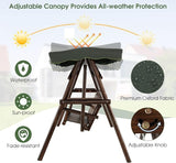 Tangkula Wooden Porch Swing, 2 Person A-Frame Outdoor Swing with Adjustable Canopy, Armrest, 2 Side Tables - Photo 5