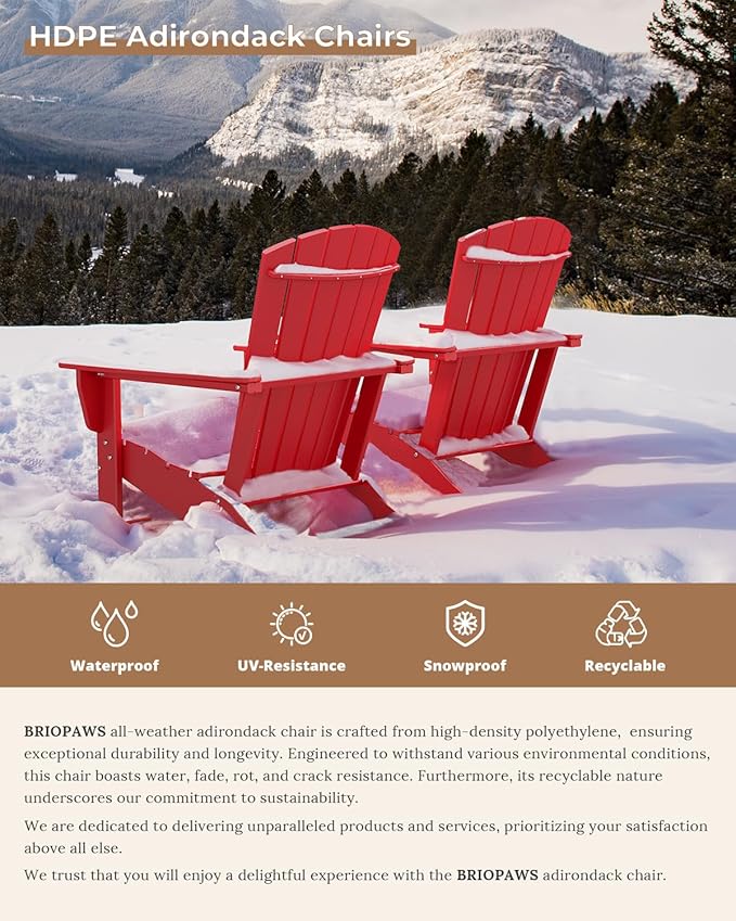 BRIOPAWS Adirondack-Chairs-Set of 2 | Fire Pit Chair | Oversized | HDPE Plastic | Weather Resistant | for Deck Outdoor Poolside Campfire | Red