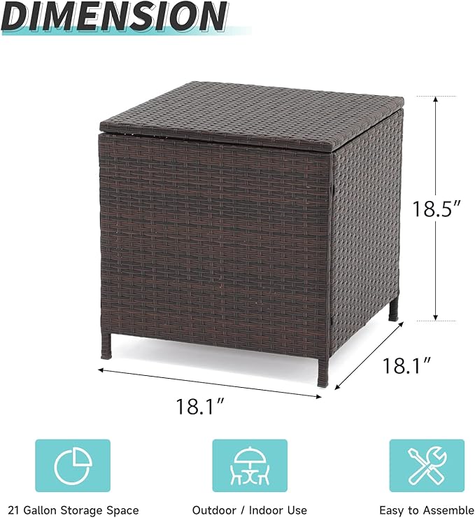 Verano Garden Outdoor Wicker Side Table, Small Storage Rattan Wicker End Table, Square Resin Coffee Table for Garden Porch Deck Living Room Backyard (Brown)