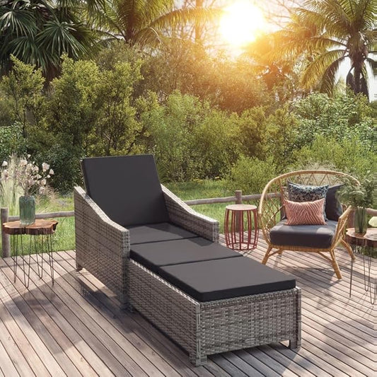 vidaXL Patio Lounge Chair, Outdoor Chaise Lounge Chair with Backrest, Sunlounger with Cushion, Sunbed for Backyard, Farmhouse Style, Poly Rattan Gray