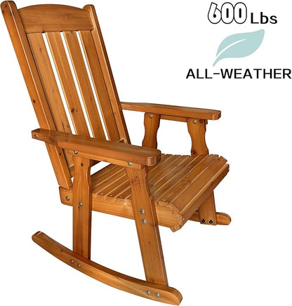 Fortune Candy Wooden Patio Rocking Chair with Comfortable Backrest Inclination, High Backrest and Deep Contoured Seat, Solid Fir Wood, Heavy Duty 600 LBS (Natural, 2 Pieces)