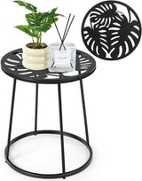 Outdoor Side Table with Flower Cut Outs 14" Weather Resistant Metal Patio Side Tables Small Plant Stand Round Outdoor - Photo 1