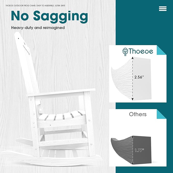 Oversized Rocking Chair, Outdoor Rocking Chair for Adults, All Weather Resistant Porch Rocker for Lawn Garden, White