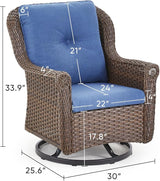 Patio Chairs Outdoor Swivel Glider - Set of 4 High Back Outside Brown Wicker Rattan Rocking Chair with Thick Cushion - Photo 3