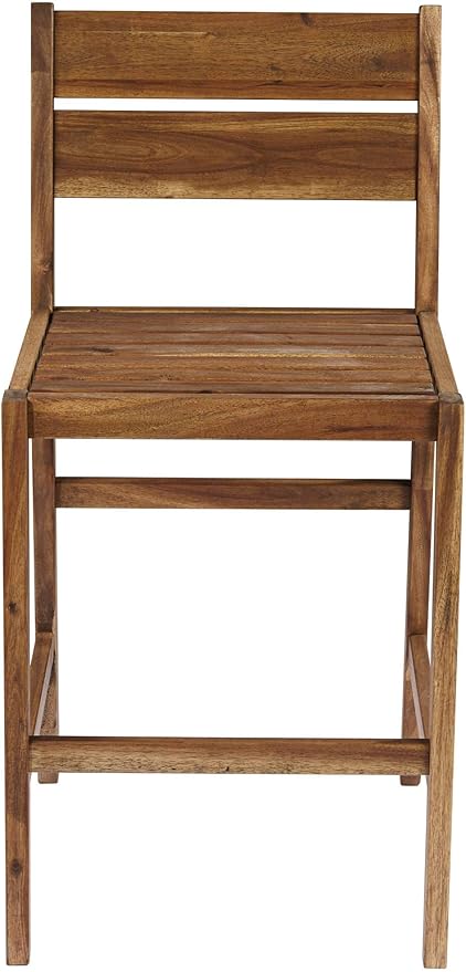 Teal Island Designs Nova Natural Acacia Wood Outdoor Bar Stools Set of 2 Brown 24" High Farmhouse Rustic Plank Seat - Photo 3