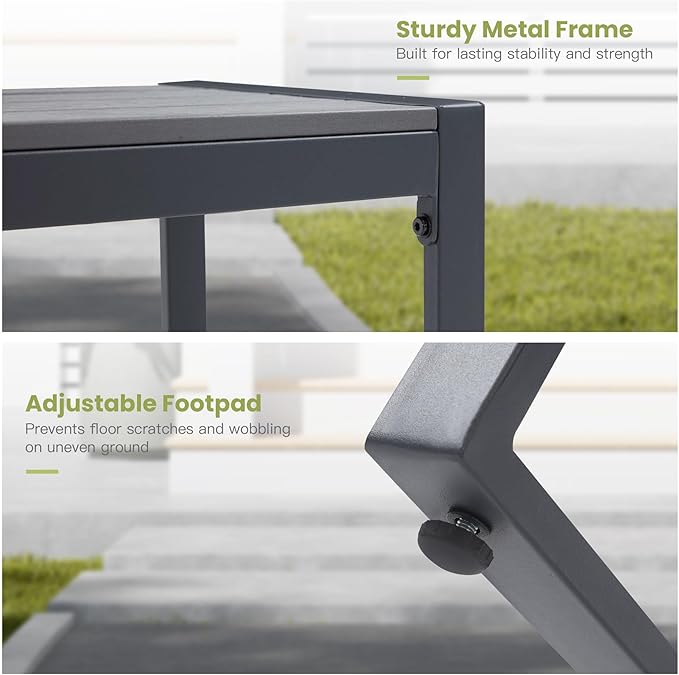 53" Outdoor Bench, 2 Pieces Patio Backless Garden Bench with Metal Frame & Faux Wood Seat for Porch, Entryway, Lawn, Backyard, Grey