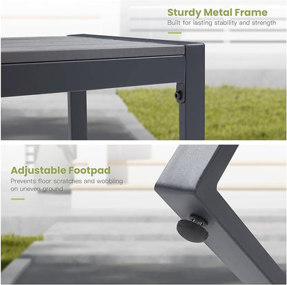 53" Outdoor Bench, 2 Pieces Patio Backless Garden Bench with Metal Frame & Faux Wood Seat for Porch, Entryway, Lawn, Backyard, Grey