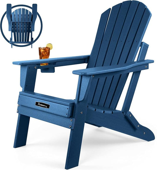 FUNBERRY Folding Adirondack Chair, HDPE All Weather Fire Pit Chairs with Cup Holder for Outdoor
