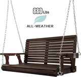 Wooden Porch Swing 2-Seater, High Backrest and Deep Seat, Bench Swing with Cupholders, Hanging Chains and 7mm Springs - Photo 3