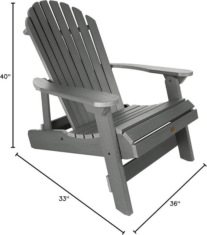 highwood Hamilton Folding and Reclining King Size Adirondack Chair, Coastal Teak