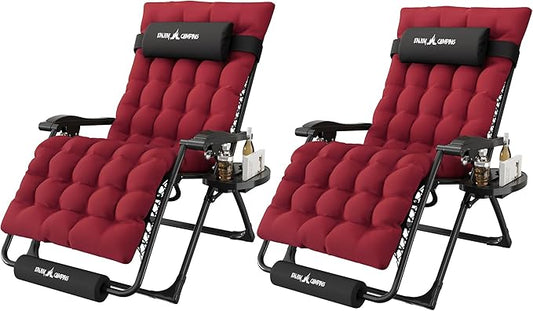 Amopatio Oversized Zero Gravity Chair, 29''W Reclining Camping Lounge Chair Upgraded Lock and Footrest, Cup Holder, Removable Cushion & Headrest Folding Patio Recliner