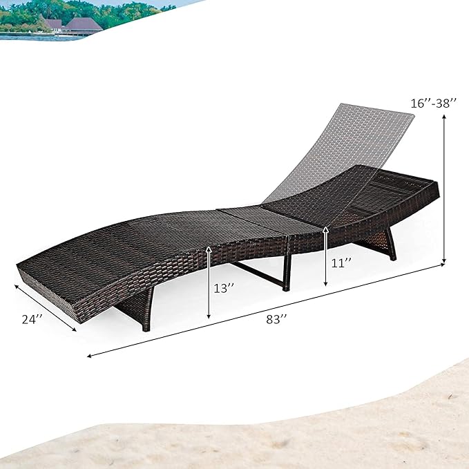 BETTARY Outdoor Folding Chaise Lounge, Rattan Patio Lounge Chair w/Removable Soft Cushion, 5 Adjustable Levels - Photo 3