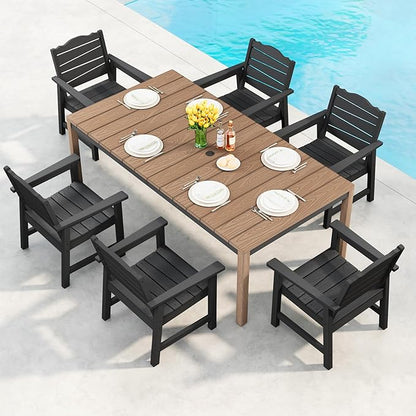 Outdoor Dining Table, Weatherproof 63" Rectangle HIPS Patio Dining Table for 6, with 2" Umbrella Hole, Outdoor Table for Backyard Deck Poolside, Teak