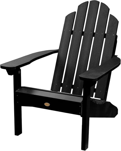 highwood Classic Wesport Adirondack Chair with Ottoman and Cup Holder, Black