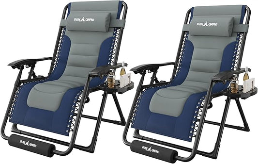 Amopatio Zero Gravity Reclining Patio Chairs Set of 2 XL Foldable Lounge Chair with Removable Cup Holder/Headrest/Footrest 500LBS Capacity Portable for Outdoor Patio Pool Backyardm,Blue-Gray