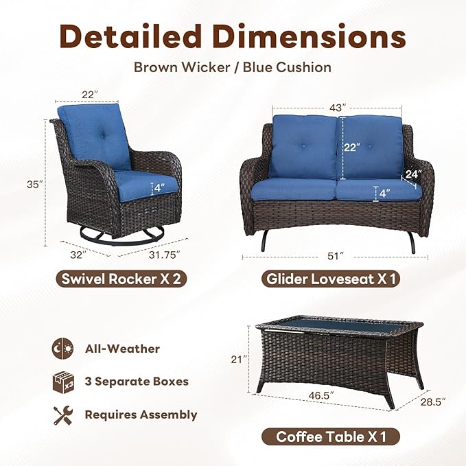 Belord 4 Piece Patio Wicker Furniture Set, Outdoor Swivel Rocker Chairs - Photo 2