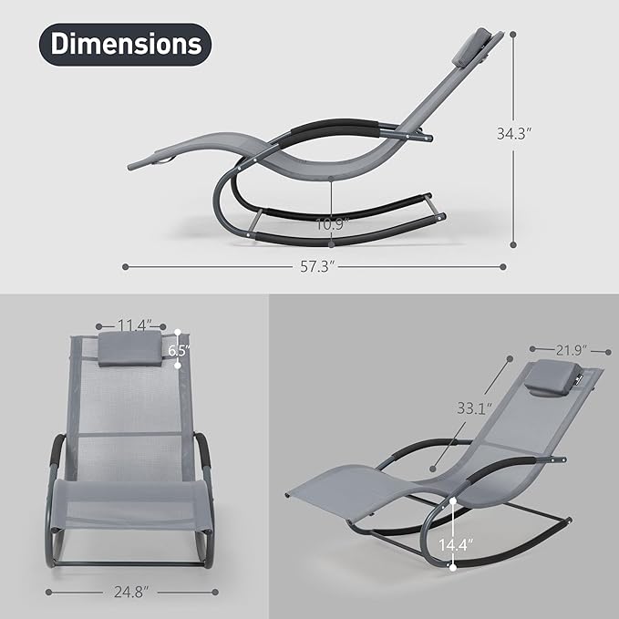 Outdoor Lounge Chair with Pillow, Chaise Lounge Chair for Patio, Lawn, Pool, Grayish Blue - Photo 3