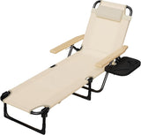 Foldable Chaise Lounge Chair Outdoor, 4-Position Reclining Outdoor Lounge Chairs with Wooden Armrest - Photo 8