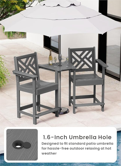 Tall Adirondack Chairs Set of 2, Outdoor 24'' Counter Height Bar Stools with Back and Arms, All-Weather HDPE Patio Tall Chairs for Balcony, Backyard, Garden, Deck (Grey)
