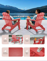 Folding Adirondack Chair, Wooden Textured Plastic Adirondack Chairs with 2 Cup Holder - Photo 4