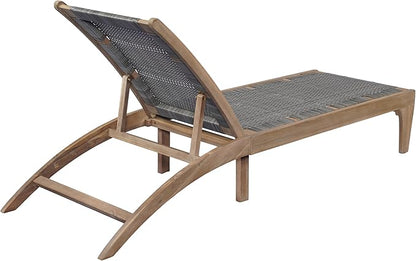 Christopher Knight Home Jhin Chaise Lounge Chair Outdoor, Acacia Wood Frame and Rattan Sunbathing Pool Lounger, Adjustable Backrest Single Lounge Sofa, Patio Lounge Chaise for Poolside, Light Brown
