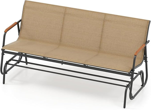Tangkula 3-Person Outdoor Glider Bench, Patio Gliding Loveseat with Breathable Fabric Seat - Photo 1