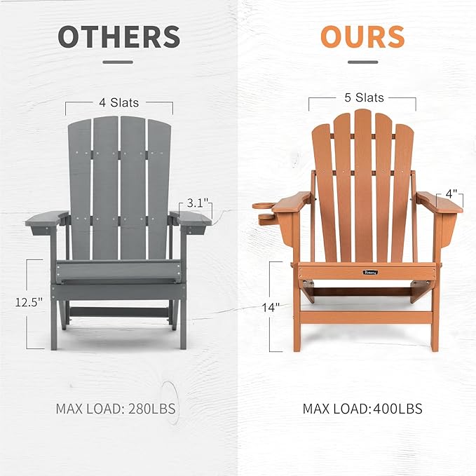 FUNBERRY Folding Adirondack Chair, All Weather HDPE Wood Texture Fire Pit Chairs with Cup Holder for Outdoor