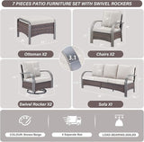 Belord Patio Conversation Sets - 7 Piece Outdoor Patio Furniture Sets with Swivel Rocker Outdoor Chairs, Wicker Couch - Photo 2