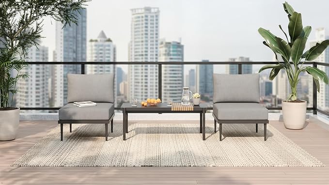 Sundale Outdoor 3 Pieces Patio Furniture Set, Metal Outdoor Sectional Sofa with Coffee Table - Photo 9