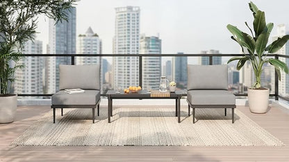 Sundale Outdoor 3 Pieces Patio Furniture Set, Metal Outdoor Sectional Sofa with Coffee Table, All-Weather Modern Outdoor Conversation Sets for Balcony, Porch, Poolside, Sunroom