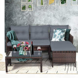 Tangkula Patio Corner Sofa Set 3 Piece, Outdoor Rattan Sofa Set, Includes Lounge Chaise, Loveseat & Coffee Table - Photo 3