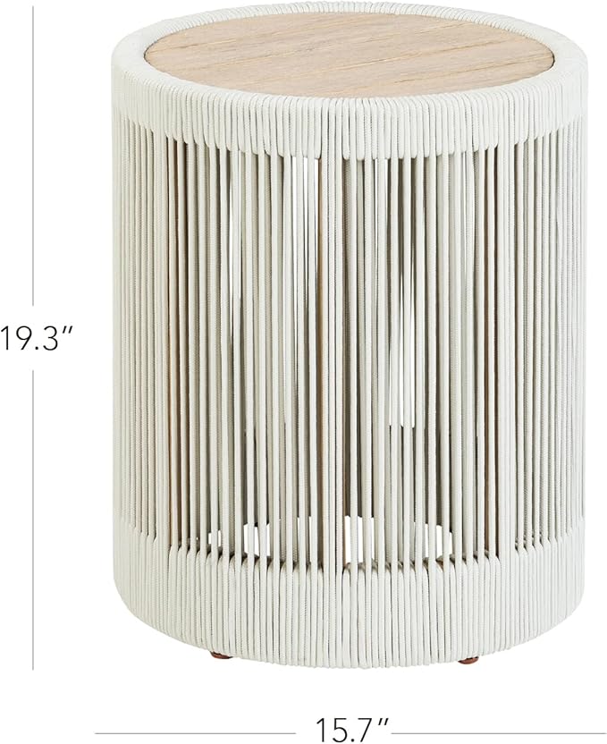 CHITA Outdoor Boho Wicker Side Table with Adjustable Foot Leveler and Acacia Wood Top, 16 Inch Patio Rattan End Table - Photo 2