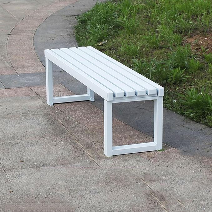 Weatherproof Metal Dining Bench, Outdoor Bench Backless Patio Bench 2-Person Farmhouse Bench Garden Bench for Kitchen, Living Room, Entryway(White,59in)