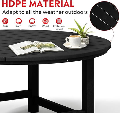 Costaelm Patio Conversation Table, Tatio Accent HDPE Outdoor Weather Resistant, Round Outdoor Porch Balcony Patio Drink Table for Outside, Pool, Backyard, Black