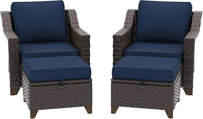 4 Pieces Patio Conversation Furniture Set - 2 Chairs with Ottomans Set of 2 - Photo 7