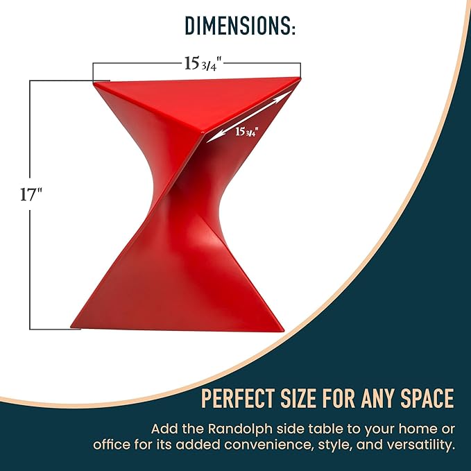 LeisureMod 15.75" Triangular Side Table, Stackable Plastic Accent End Table for Indoor & Outdoor Use, Weather-Resistant Modern Patio & Living Room Table, Red