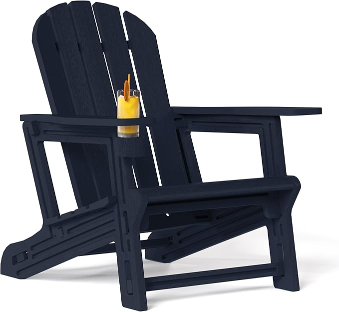Costaelm Tool-Free Assembly Outdoor Patio HDPE Plastic Adirondack Chair with Cup Holder, Navy Blue