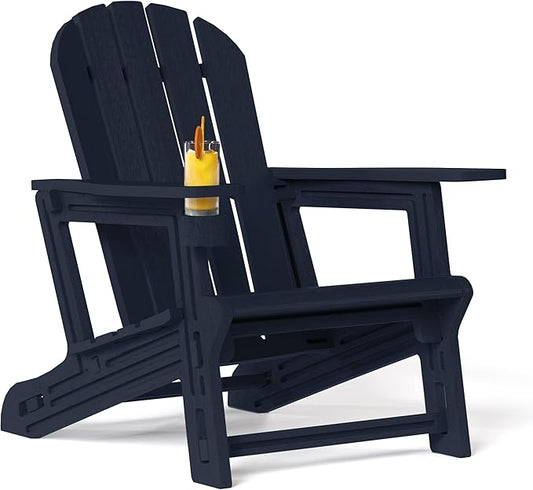 Costaelm Tool-Free Assembly Outdoor Patio HDPE Plastic Adirondack Chair with Cup Holder, Navy Blue