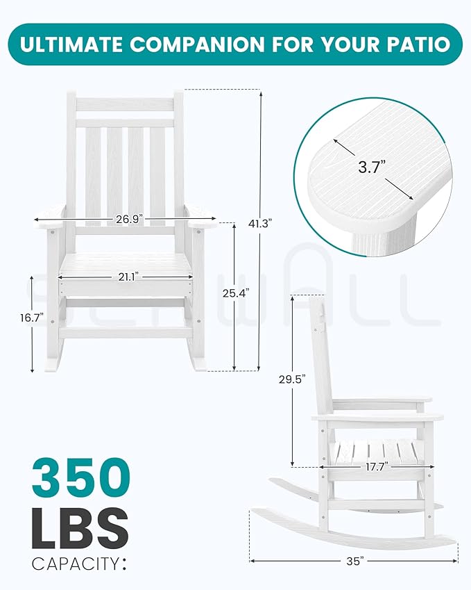 SERWALL HDPE Outdoor Rocking Chair Set of 6, Patio Rocking Chairs for Adults, All Weather Outdoor Rockers for Lawn, White