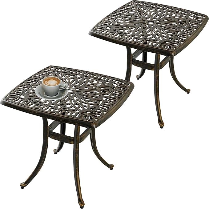 Outdoor 21" Cast Aluminum Square Side Table Set of 2 End Table for Patio, Backyard, Pool, Indoor Companion - Photo 1