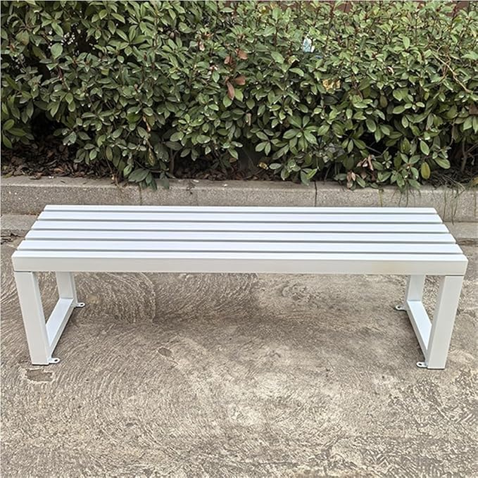 Metal Garden Benches, Backless Locker Room Bench, Multifunctional Long Bench with Steel Frame, 2-Person Outdoor Bench for Park, Porch, Patio, Entryway(White,150cm/59.1in)