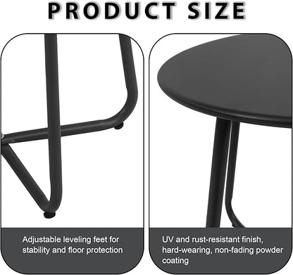 EortheX Small Round Metal Coffee Side Birstro Table – Sturdy & Weather-Resistant Accent Table for Patio, Balcony Indoor Outdoor Use - Metal Black