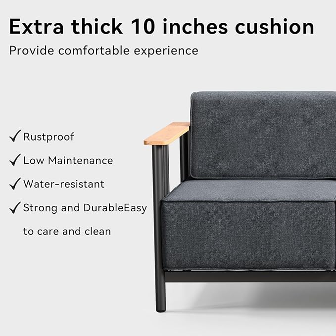10-inch Thick Cushion Outdoor Furniture Set of 9, Patio Chair Set with Sofa, Wood Grain armrests, trapezoidal backrest - Photo 7