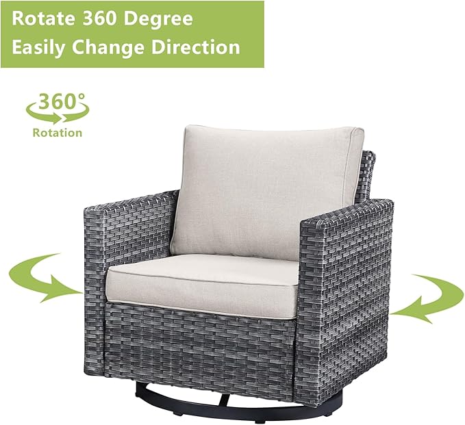 Wicker Outdoor Patio Furniture Set - 5 Piece Patio Conversation Set with 2 Swivel Rocker Chairs - Photo 3